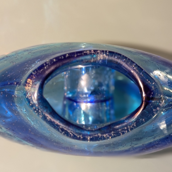 Margie's Garden Hand Blown Art Glass Donut Vase Collectible Controlled Bubbles - Picture 6 of 10